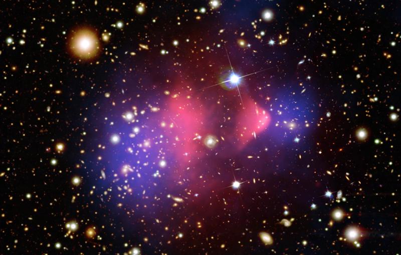 clusters of galaxies collide showing separation of dark matter