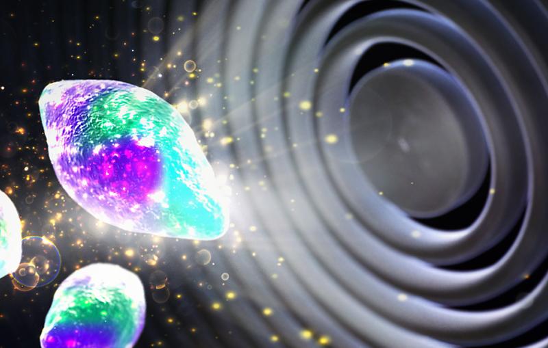 Illustration of battery electrode nanoparticles being imaged by X-rays 