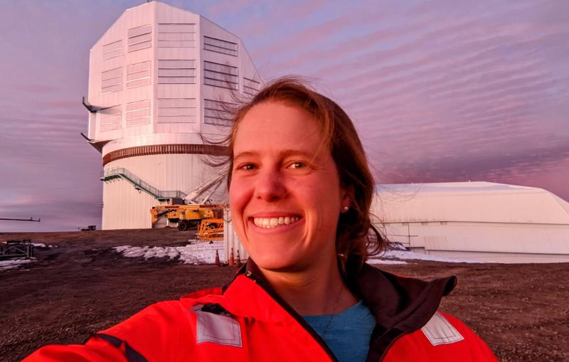 Margaux Lopez in front of a telescope building.