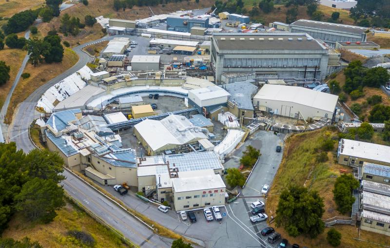 Aerial view of industrial-looking research buildings