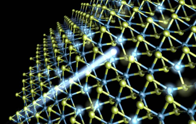 Illustration of a catalyst being bombarded with argon atoms to create holes where chemical reactions can take place.