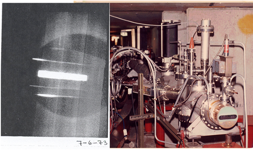 SPEAR storage ring x-ray on the left and rearranged shielding blocks from the Pilot Project at SSRL.