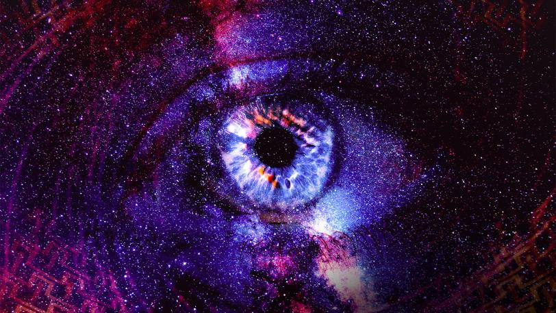 illustration of universe and human eye