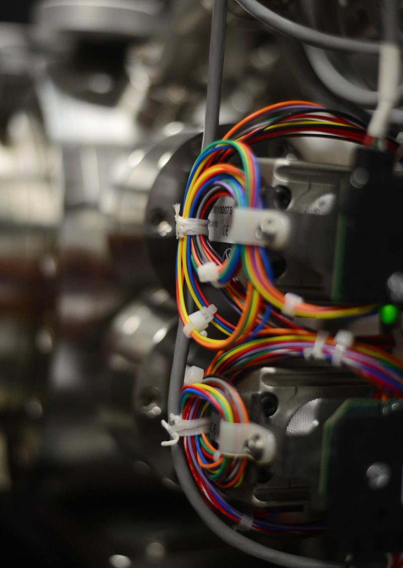 Colorful wires in an experimental hutch at SLAC lab