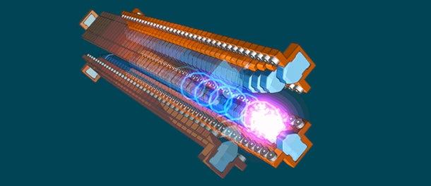 Electrons spiral through the Delta undulator.