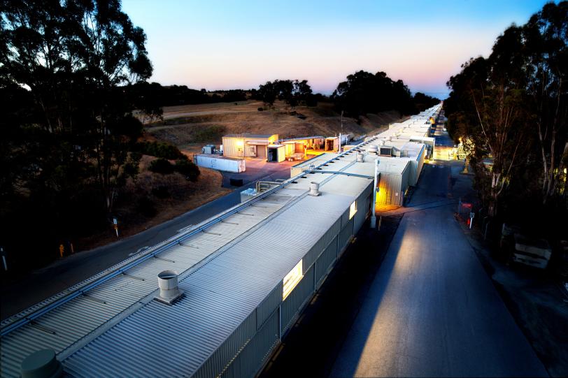 SLAC linear accelerator building at sunset