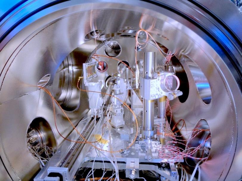 This photo shows the Coherent X-ray Imaging (CXI) sample chamber at SLAC's Linac Coherent Light Source (LCLS) set up for an experiment involving shock compression and X-ray diffraction. (D. Milathianaki, S. Boutet, et al.) 