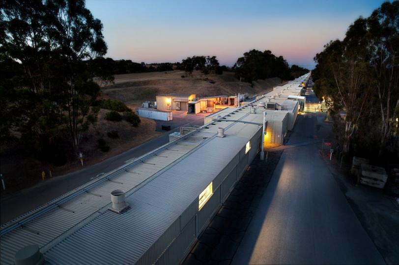 The power systems that help drive SLAC's linear accelerator are in this above-ground structure, while the accelerator itself is underground.