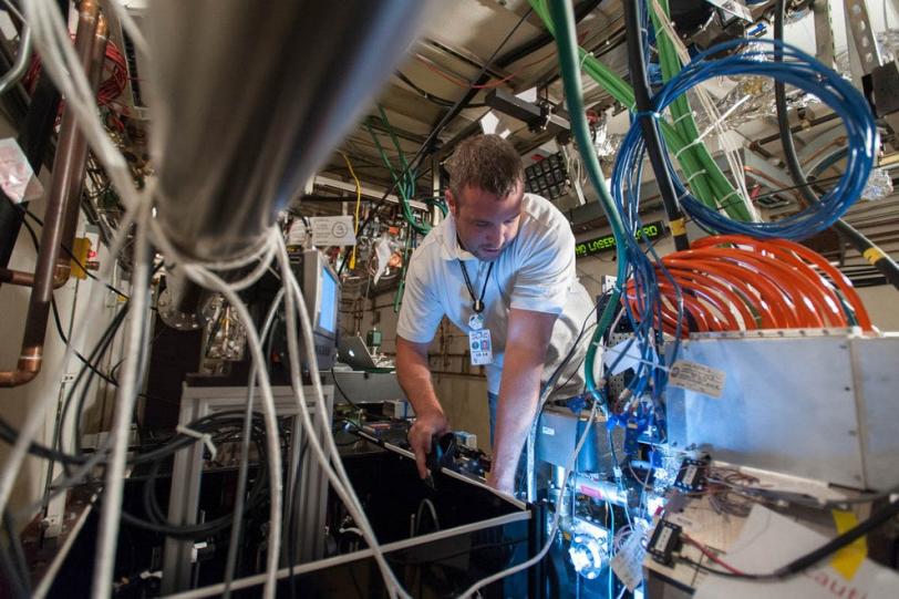 Photo - SLAC's Theo Vecchione monitors equipment at A...