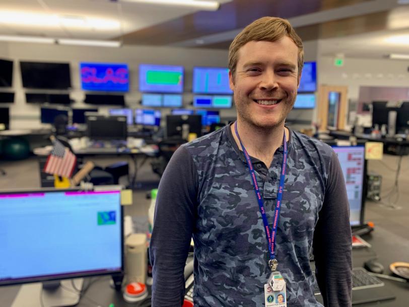 Ben Ripman in SLAC's accelerator control room.