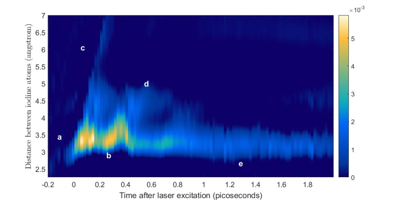 A 'film strip' from the molecular movie shows all possible behaviors of an excited iodine atom 