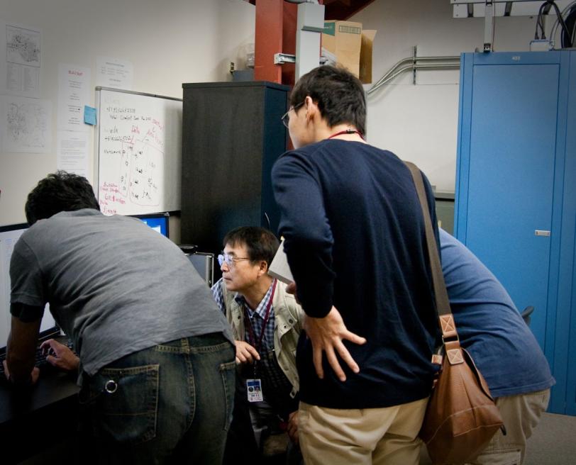 Japanese researchers at Beamline 4-2 (Photo by Lori Ann White.)