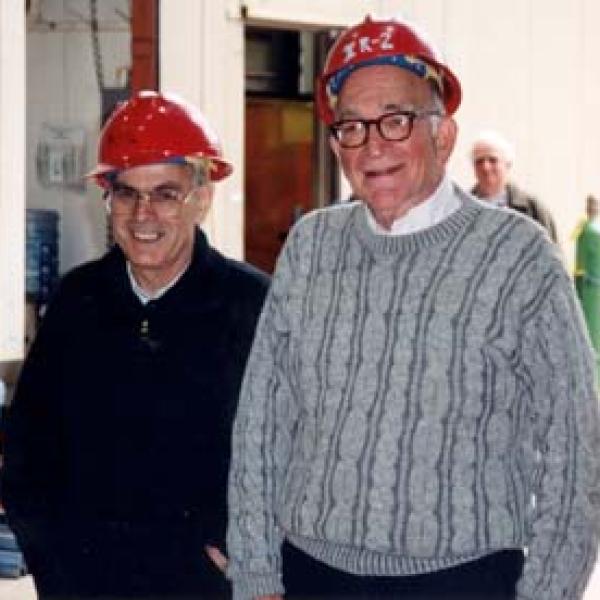 Lev Okun and Sidney Drell at the installation of the BaBar Coil at SLAC's IR2