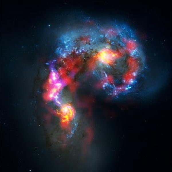 Hubble Space Telescope image of two galaxies merging