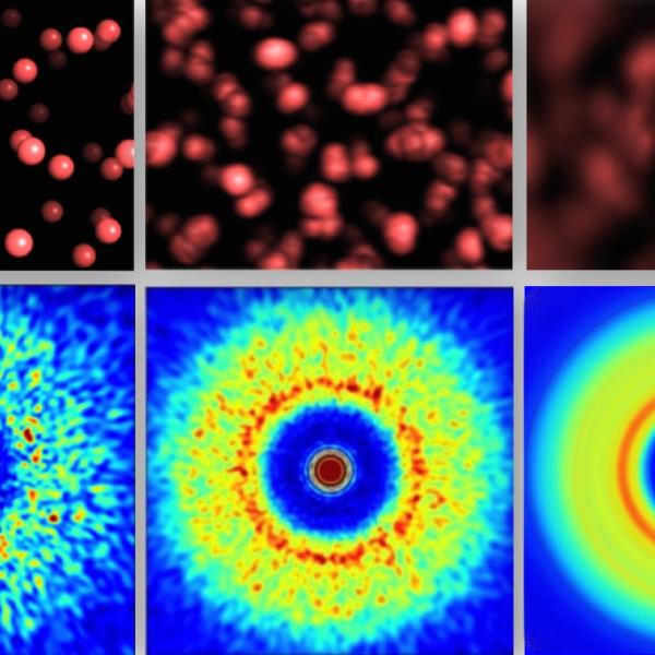 Illustration showing blurring of images of water molecules made with X-ray laser 