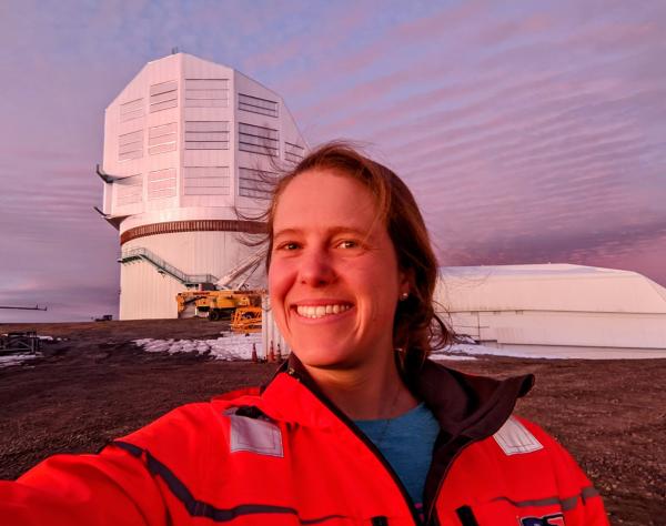 Margaux Lopez in front of a telescope building.